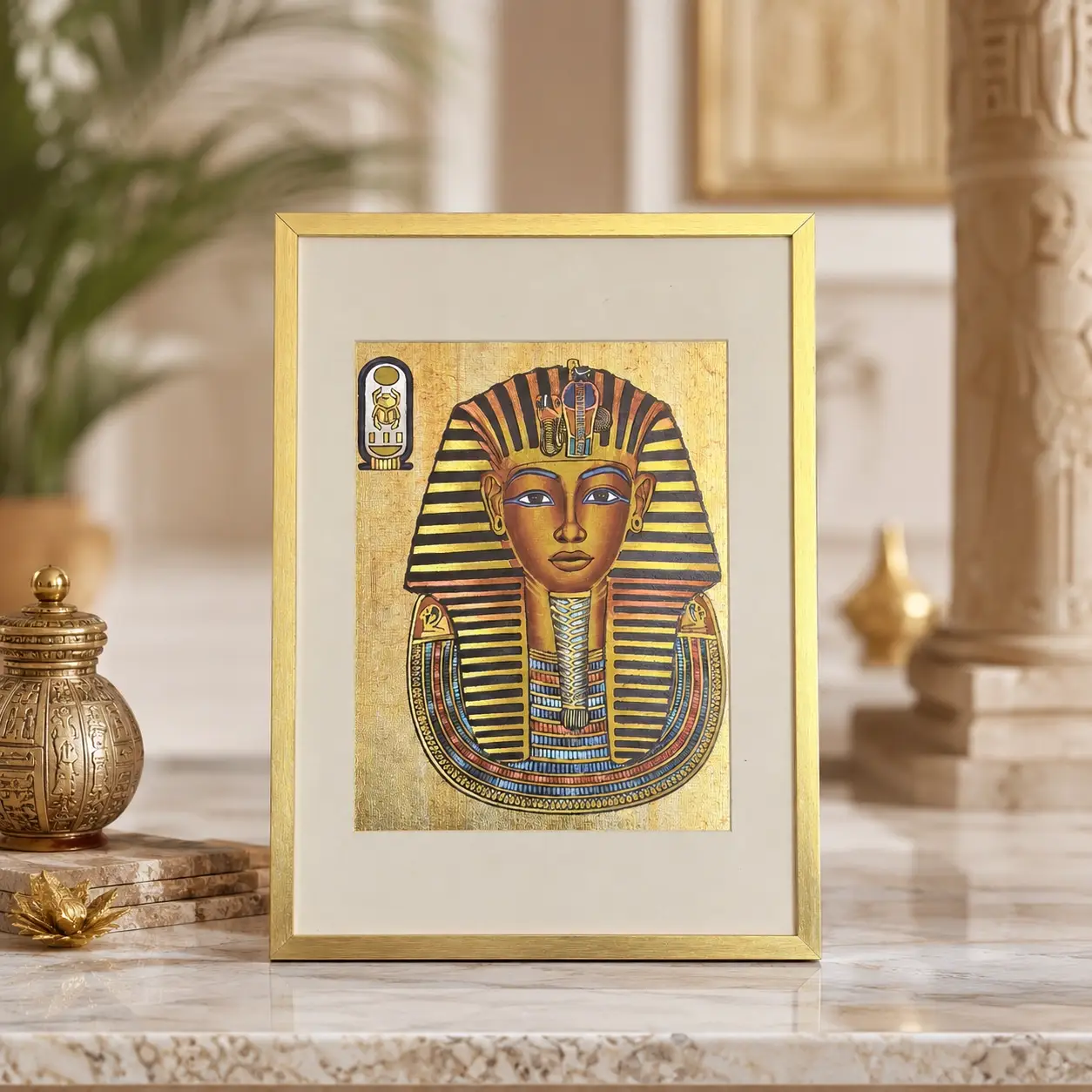 Tutankhamun Golden Mask Vintage Golden Background Decorative Painting religious foil picture by DUFEX PRINTS